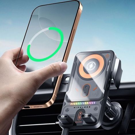 Cargador inalámbrico para coche de 15 W y soporte para teléfono – Soporte para cargador inalámbrico de coche – Abrazadera automática – Montaje en rejilla de ventilación – (Negro) (1/5)