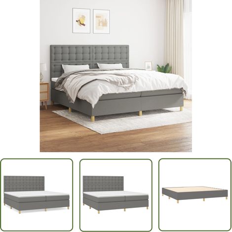 Lit à sommier tapissier avec matelas, Lit adulte pour 2 personnes Assemblage Facile, Gris foncé 200x200cm Tissu OIB1771E (1/5)