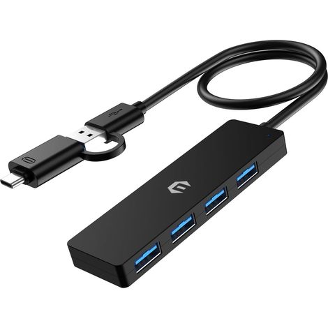 4-Port Hub USB, USB 3.0 hub pour MacBook Pro/Air, USB A/C Adaptateur, multiport USB 5 Gbps Data Hub pour iMac Pro, Xbox, PS4, Dell, HP, Surface, Tesla Model 3, HDD (1/5)