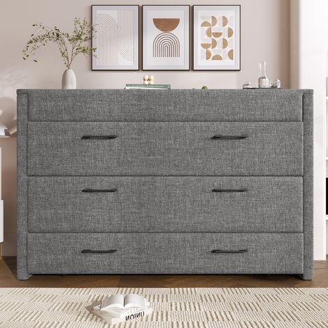 Lit coffre escamotable 140x200 avec tiroir, rangement latéral, ports USB et Type-C, plateforme convertible, sans matelas, lin gris (1/5)