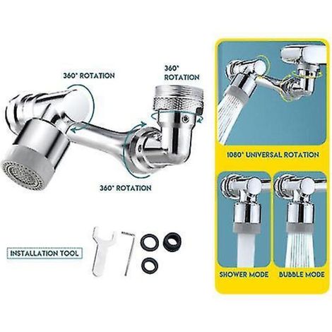 Robinet Extender 1080 Rotatif Anti-éclaboussures Filtre Robinet Pivotant Spray Forkitchen - Double mode (1/3)