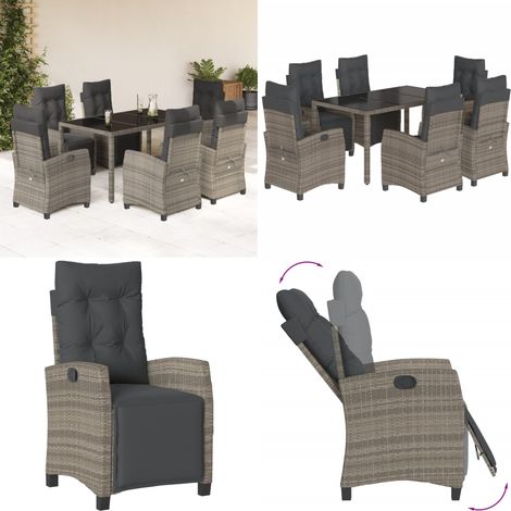 7-tlg. Garten-Essgruppe mit Kissen Grau Poly Rattan - Gartenstuhl - Gartentisch (1/5)