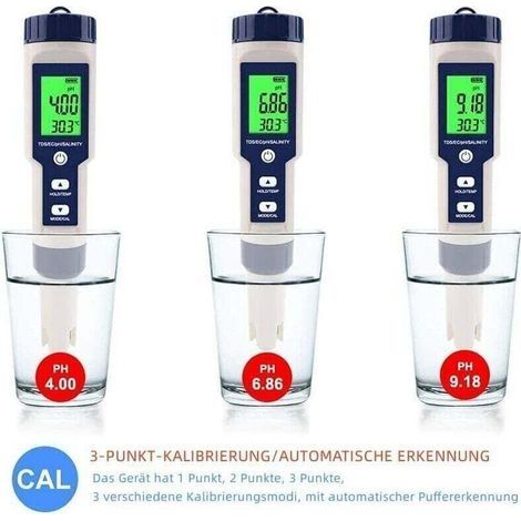 5-in-1-Wasserqualitätsmessgerät: pH-Wert, TDS, EC-Wert, Salzgehalt, Temperatur, Pool, Aquarium, Hydrokultur (1/3)