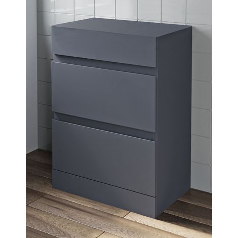 600mm Bathroom Countertop Vanity Drawer Unit Floor Standing Grey Gloss (1/5)