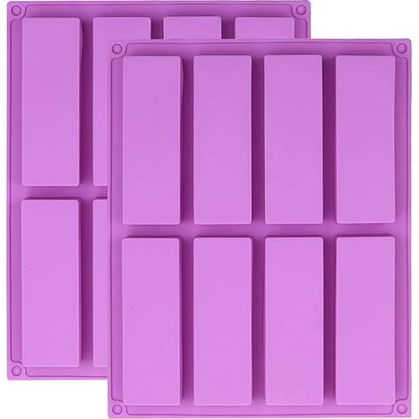 2PCS Chocolate Bar Moulds, 8 Cavity Large Rectangle Silicone Granola Bars Mould, Energy Cereal Bars Mould for Baking Bread Brownie Cheesecake Butter Soap (Purple)