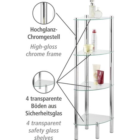 Wenko 15852100 Exclusiv Scaffale Angolare per il Bagno e la Casa Yago, 3 Ripiani in Vetro, Acciaio, Vetro Temperato, 30 x 104 x 30 cm, Trasparente (1/5)
