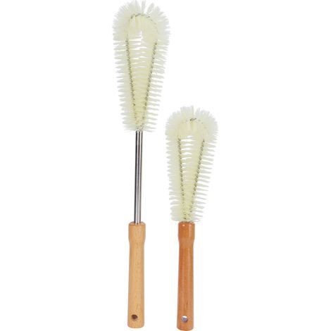 2 Brosses à Bouteille en Bois pour Nettoyage de Verres, Tasses Isolées et Éviers - Outils Multifonctions (1/5)