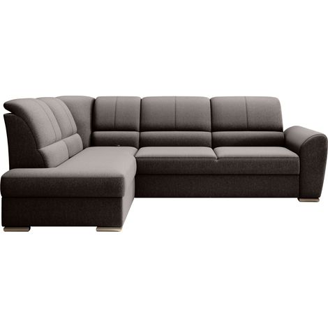 Canapé angle gauche convertible tissu marron et pieds acier chromé Zabor 270cm (1/5)