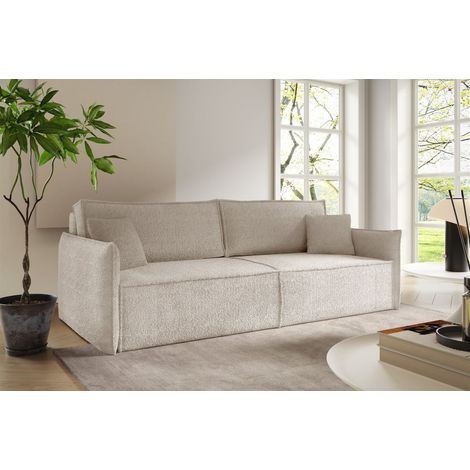 Sofa 3-Sitzer mit Schlaffunktion LAGOS in Stoff Abriamo Hellbeige (1/5)