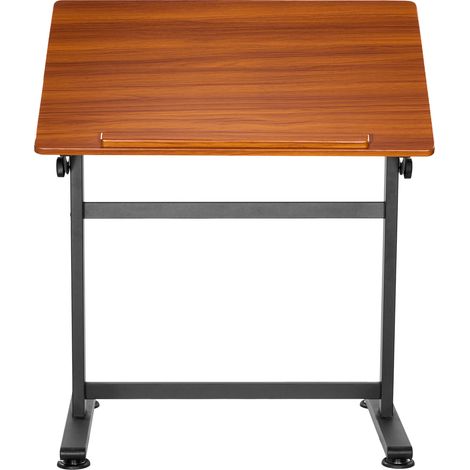 Mophorn Mesa de Dibujo Ajustable, Mesa de Artista Portátil de 60 x 90 x 91 cm con Estructura en H Negra y Superficie Marrón, Ángulo Ajustable de 0° a 90°, Escritorio de Madera para Pintura, Lectura