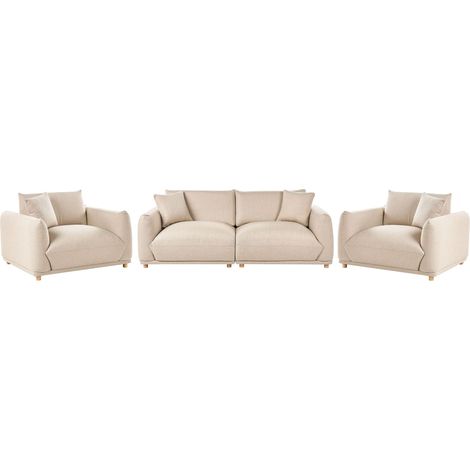 Ensemble de Salon Moderne en Tissu 5 Places avec Coussins et Fauteuils Beige Luvos (1/5)