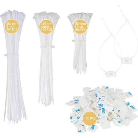 Adhesive Cable Tie, 300 Pieces Adhesive Base, Plastic Cable Ties for Home, Office and School (1/5)