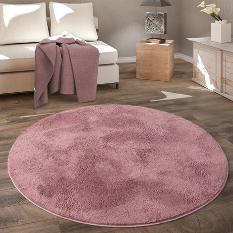 Paco Home Tapis De Salon, Rond Petit Tapis En Fausse Fourrure, Chambre d'Enfants, Peluche Shaggy Tapis De Lit 80 cm rond, Rose Foncé