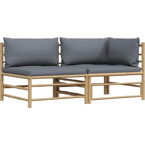 vidaXL 2 Piece Garden Lounge Set with Dark Grey Cushions Bamboo