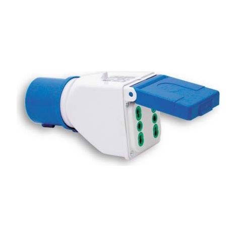 Adaptateur double FME ART 73.101 16A CEE bleu avec 2 prises bypass 220V (1/3)