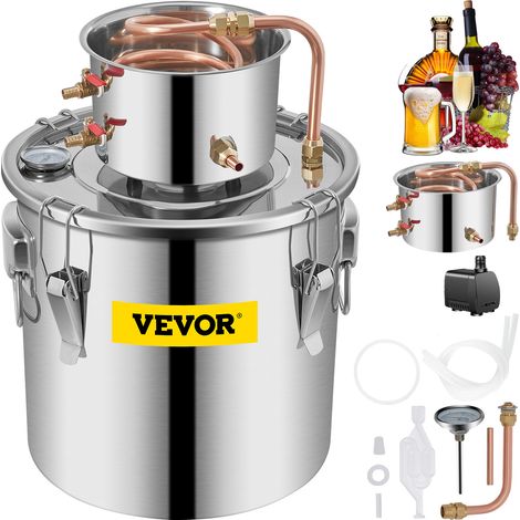 VEVOR Destilador de Alcohol de Agua 30 L Kit de Destilación con Bomba de Circulación, Tubo de Cobre para Alambique de Alcohol con Termómetro Incorporado para Whisky, Alcohol DIY, Acero Inoxidable