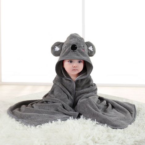 Peignoir/serviette de bain bébé doux, 80 x 80 cm, avec capuche, ultra-absorbant pour garder bébé bien au chaud, gris - Koala (1/5)