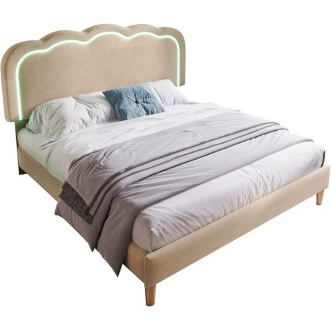Polsterbett LED Einzelbett , Bettgestell mit Lattenrost und Verstellbares Kopfteil, Gepolstertes bett in Rosa,Bettrahmen Jugendbett für Schlafzimmer Gästezimmer-Samt