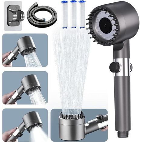 Pommeau De Douche Haute Pression Économiseur D'eau Avec Tuyau 1.5 Mètres Support Et 3 Modes Réglables Pour Salle De Bain (1/4)
