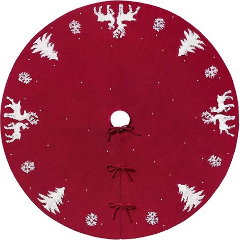 Tapis de sapin de Noël tricoté de 122 cm (48 pouces), motif rustique d'élan rouge en 3D (1/5)