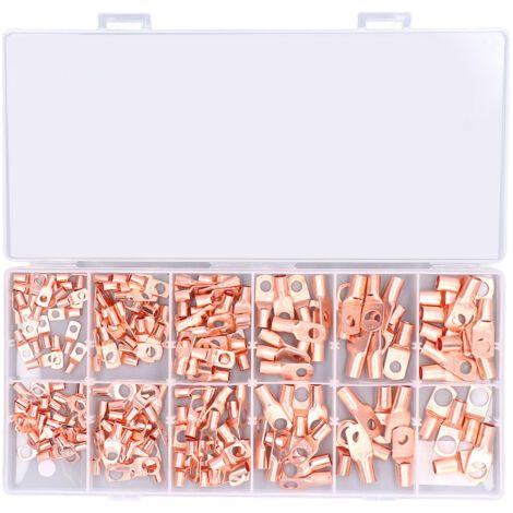Cosses de câble pour batterie en cuivre, 170 pièces, 12 tailles, cosses annulaires tubulaires, cosses de raccordement type SC, AWG4/AWG6/AWG8/AWG10/AWG12
