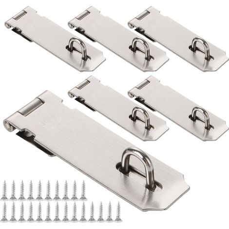 6 Pièces Loquet Porte Inox 5 Pouces Argenté, Verrou Porte à Angle Droit avec Vis, Moraillon Verrouillage pour Armoire, Portail, Garage et Abri (1/5)
