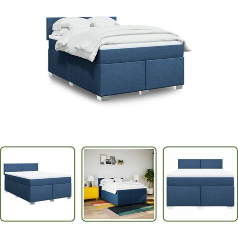vidaXL Surmatelas -  Sommier à lattes de lit avec matelas Bleu 140x200 cm Tissu (1/5)