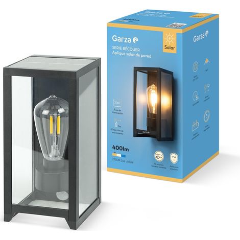 Applique murale solaire d'extérieur à LED vintage, 400 lm, 2700 K. Éclairage à 360 °, détecteur de mouvement, IP44, autonomie de 8 h, fixation murale. (1/5)