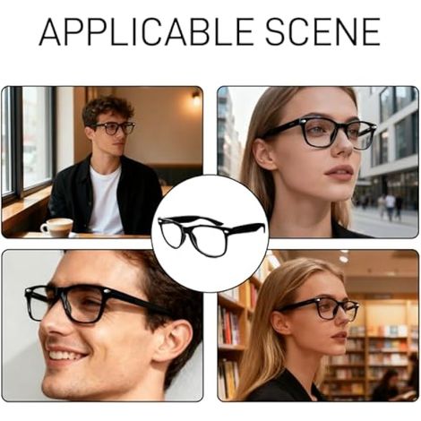 Fausses Lunettes de Style Vintage Unisexes, Monture Noire Brillante Carrée, Verres Transparent Sans Correction, Accessoire Mode pour Hommes et Femmes Lecture (1/3)