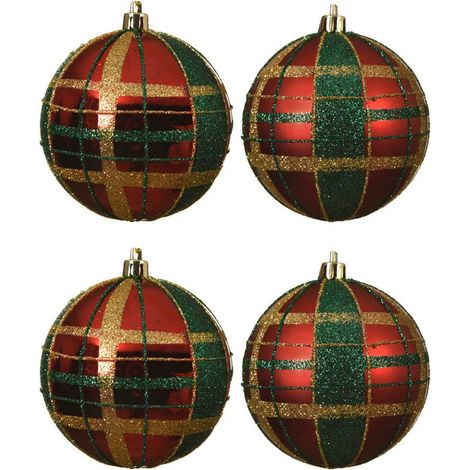 OFFERTA 4 PALLINE 8CM CON DECORAZIONE SCOZZESE/GLITTER MODELLO ASSORTITO