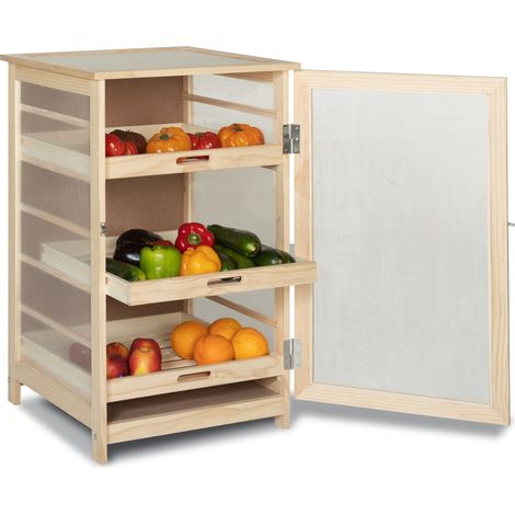Idmarket – Légumier en bois de pin avec 3 tiroirs amovibles – Dimensions L.50xl.50xH.80 cm – Aération optimale pour fruits et légumes