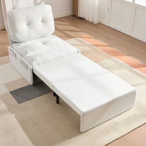 Canapé convertible de lino blanco 81,5x92x90 cm, 2 en 1 sin reposabrazos, cama extraíble 80x165 cm