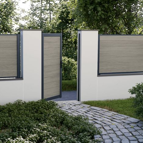 Kit Portillon Composite CRUZ Argent - Hauteur : 183cm - Largeur max : 98 cm - Largeur ajustable - Compatible clôture CRUZ