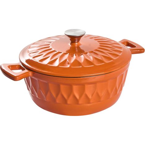 Casserole Orange Enamaled Cast Iron Pot and Lid with Stainless Steel Knob Oven-Safe All-Hobs Compatible Kitchen CASTINO