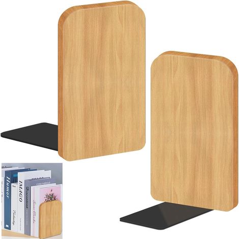 Lot de 2 serre-livres bois hêtre 17x12x10,5 cm, supports solides livres lourds, CD, vinyles, bureau