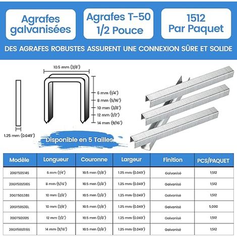 Staples 140/12 mm Galvanised Type G T50-1 Crown 10.5 mm Staples for G 140 Stapler, Wood and Fabrics (1/4)