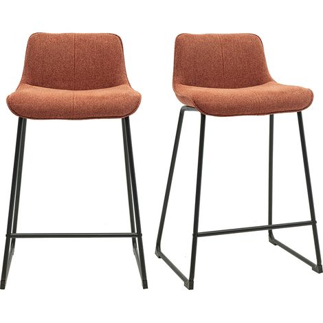 Barhocker aus Samt-Textur-Effekt Stoff in gebrannter Erde und schwarzem Metall H65 cm (2er-Set) BOOST