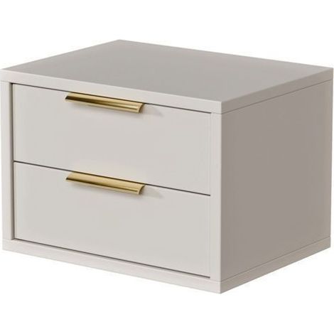 Table de chevet suspendue MONEA 40cm – 2 tiroirs – Cachemire – Poignée dorée – Meuble chambre (1/5)