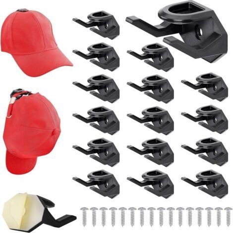 Noir Lot 16 Crochets Autocollants pour Chapeaux - Porte Chapeau Mural Autoadhésif pour Casquette Baseball - Support Mural Sans Perçage pour Chambre Accroche Casquette (1/5)