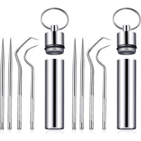 Set di stuzzicadenti tascabili in titanio portatili, stuzzicadenti in metallo riutilizzabili con supporto per picnic e campeggio all'aperto (2 set) (1/5)