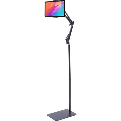 Supporto per tablet autoportante, altezza regolabile fino a 135 cm, snodo sferico girevole a 360°, compatibile con dispositivi da 4 cm a 17 cm, dimensioni del telaio 29,5 cm x 19 cm, peso 2 kg. (1/5)