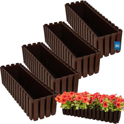 Jardinière de balcon pour rambarde, marron rustique, 600 mm, lot de 4 (1/5)