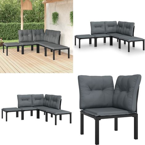 5-tlg. Garten-Lounge-Set Schwarz und Grau Poly Rattan - Gartengeräte - Gartenmöbel - Loungesessel - Outdoor Möbel - Rattanmöbel - Home & Living