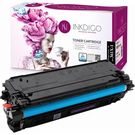 Toner Inkdigo CF361X compatible avec les imprimantes HP FlowMFPM577c, M552dn et FlowMFPM577cm, certifié TÜV. (1/5)