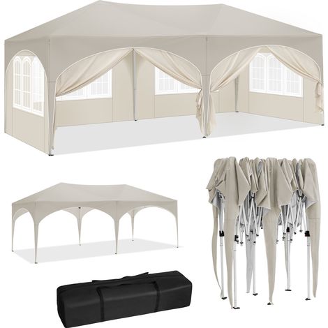 WOLTU Gazebo Pieghevole da Giardino. Gazebo Impermeabile Pop Up da 3x6m con Pannelli Laterali. Tendone da Esterno. Altezza Regolabile. Protezione UV. con Custodia Beige (1/5)