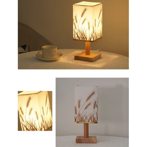 Nachttischlampe mit Augenschutz, USB-Anschluss, Stoffschirm, minimalistisches und modernes Design, ideal für Schlafzimmer oder Büro. Feste Helligkeit. Weizenährenmuster. (1/3)