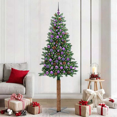 Schlanker Weihnachtsbaum mit 300 LEDs mit Ständer Grün 210 cm