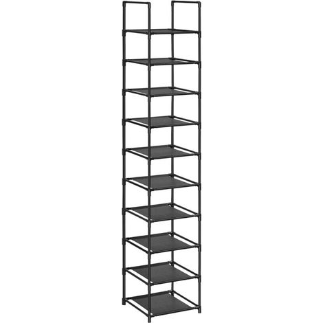 10-Tier Shoe Shelf, Shoe Rack, Shoe Rack, Storage Unit, Metal Frame, Non-Woven Fabric, for Entryway, Bedroom, Black - 46 x 28 x 173 cm (1/4)