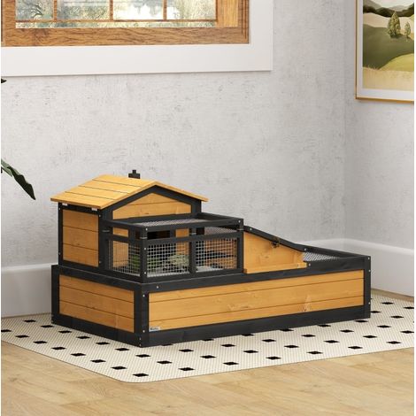 Recinto per tartarughe a 2 livelli in legno giallo 112 x 65 x 60 cm (1/5)