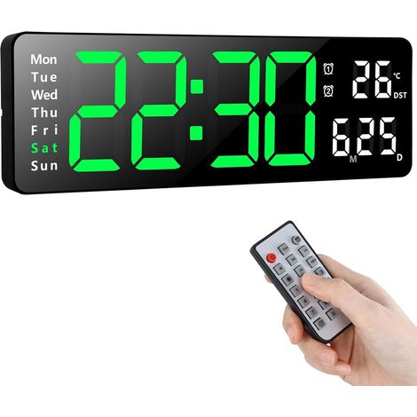 Horloge murale LED numérique 13 po grand écran avec télécommande, luminosité réglable, heure date température, maison bureau (1/5)